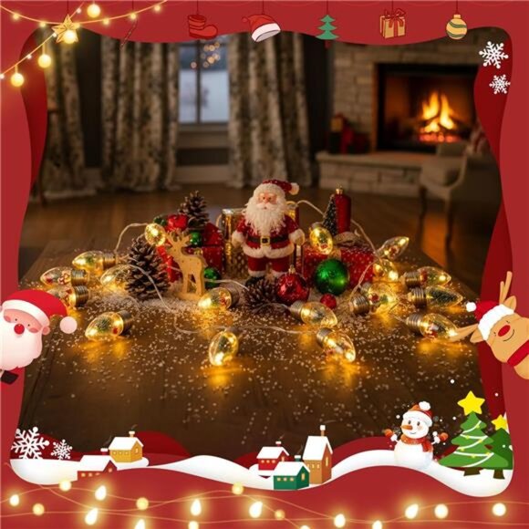 6.6FT Christmas Vintage Decor String Light - 10LED Snow Globe Bulbs String - Picture 2 of 8